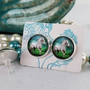 6/$20 Mystical Unicorn Flatback Stud Earrings